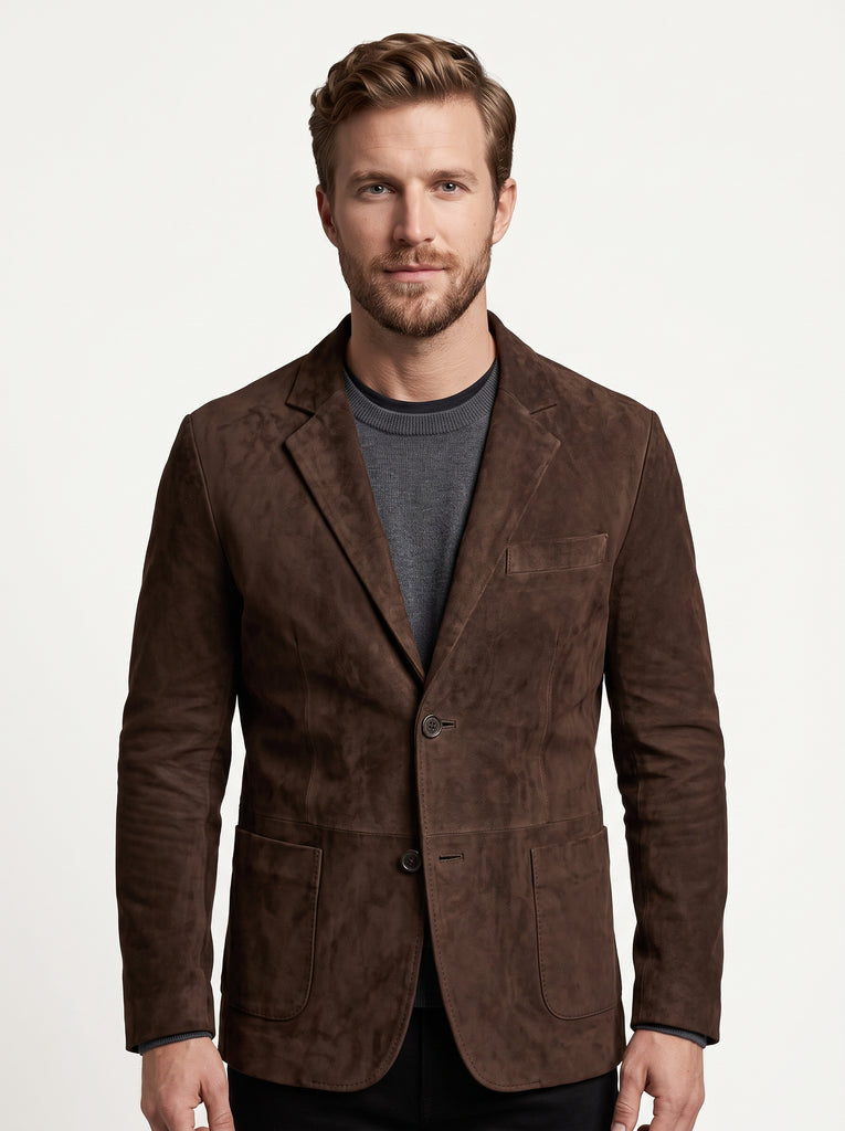 Men O-Land Brown Suede Casual Leather Blazer Coat Style - 535