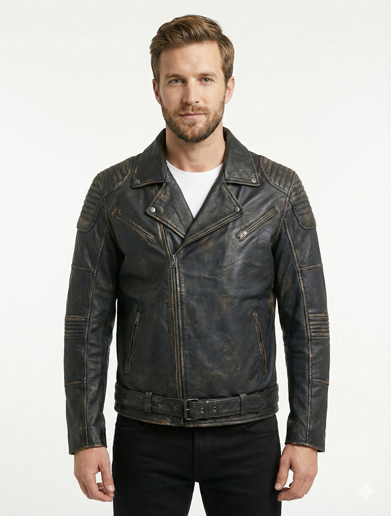 Men Oxide Biker Cafe Racer Distress Leather Jacket Style - 1158