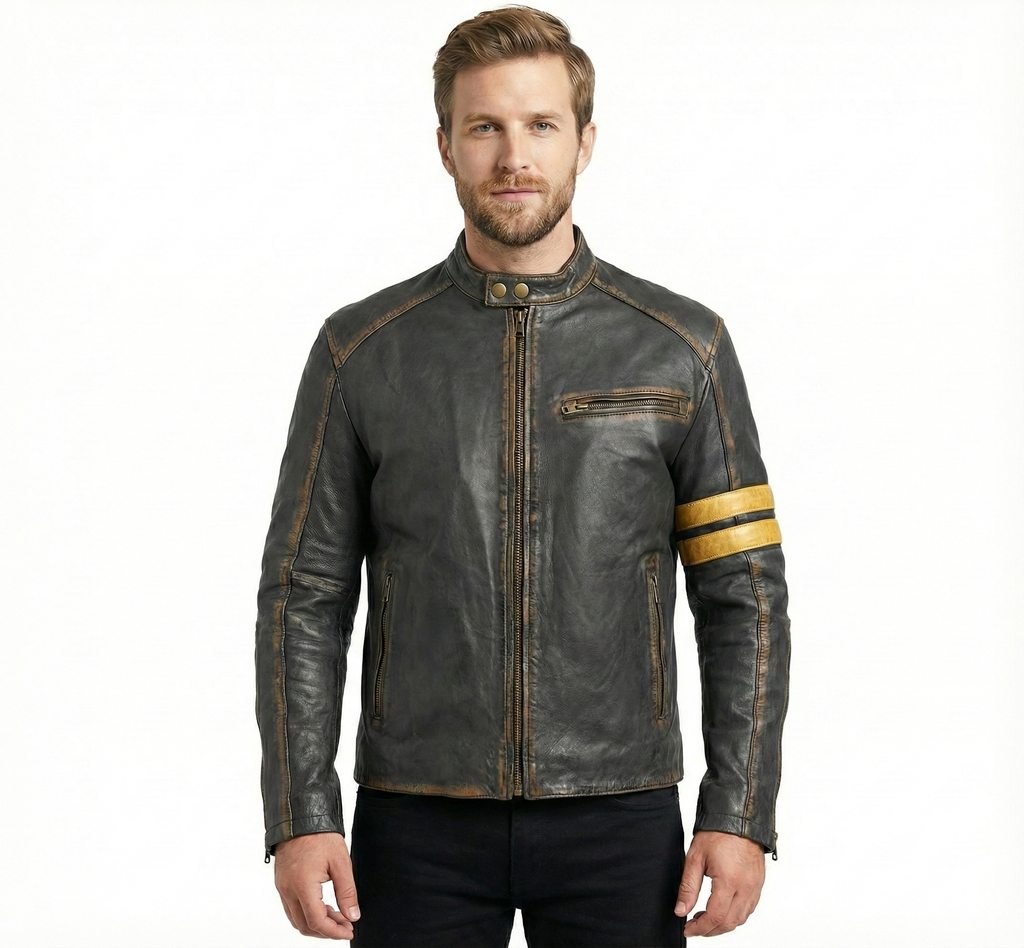 Men PD3 Biker Cafe Racer Distressed Leather Jacket Style - 789