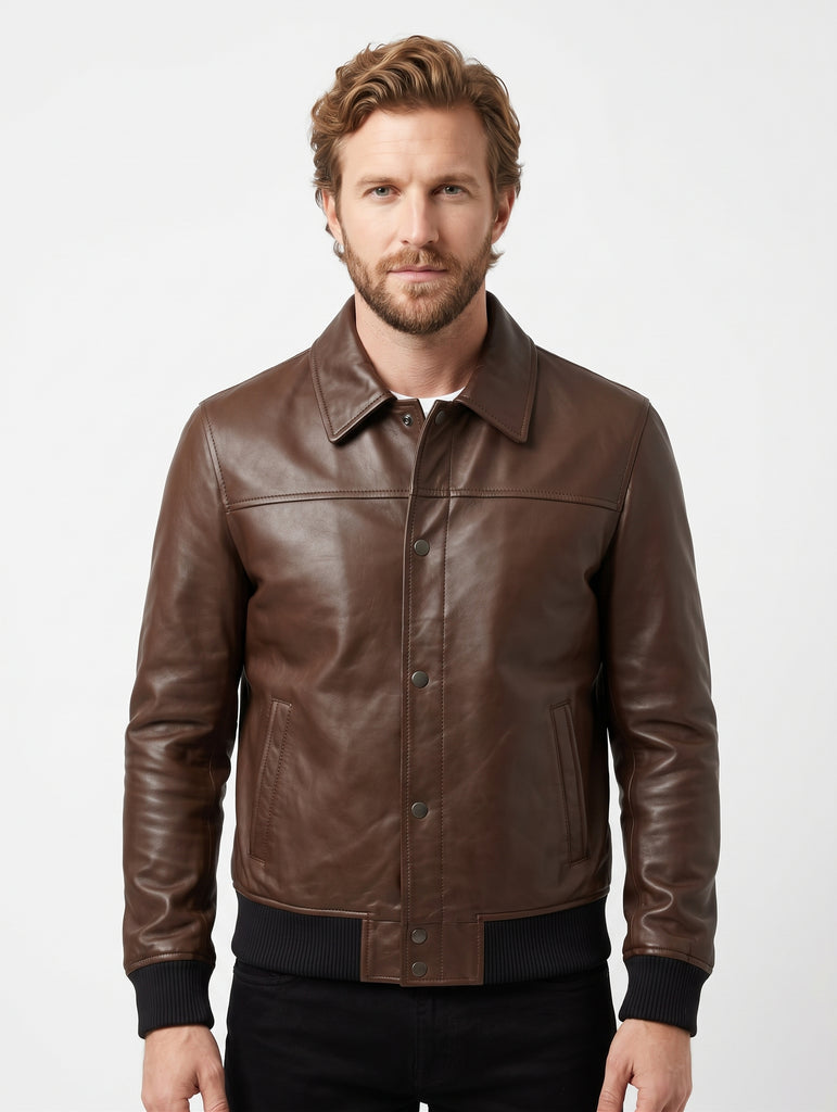Men PLS Real Leather Bomber Jacket Style - 1204