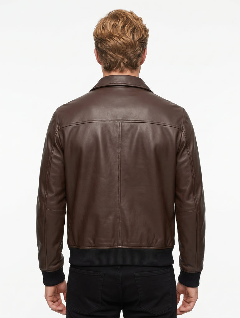 Men PLS Real Leather Bomber Jacket Style - 1204