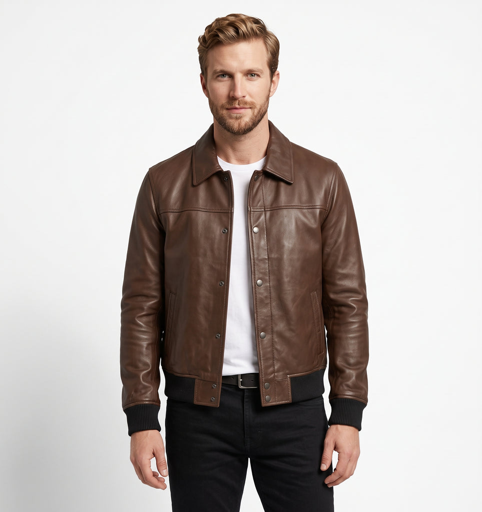 Men PLS Real Leather Bomber Jacket Style - 1204