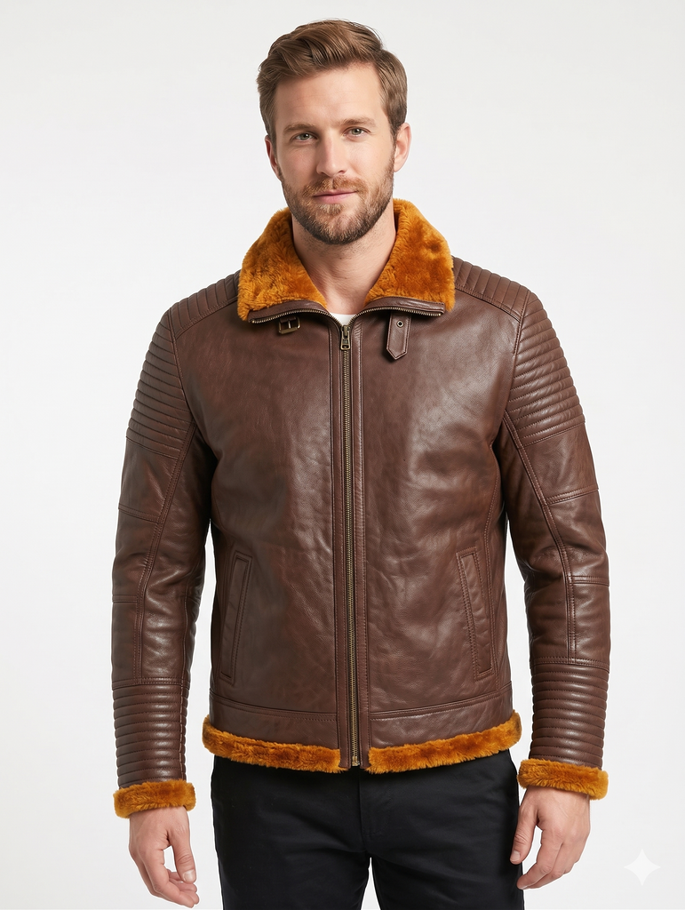 Men PPH Real Leather Jacket with Artificial Shearling Lining Style - 1010