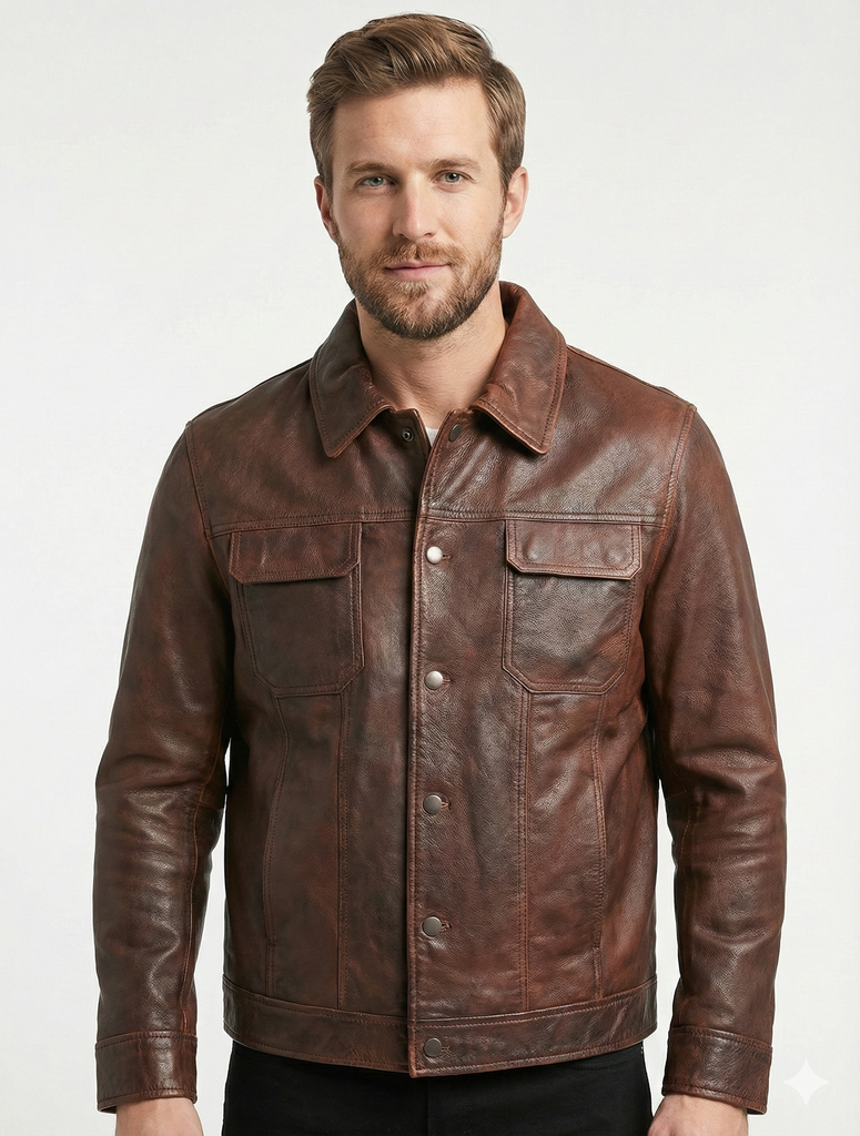 Men Persian Biker Cafe Racer Waxed Leather Jacket Style - 1020