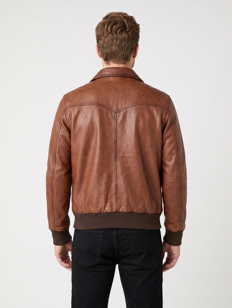 Men SR Real Leather Bomber Jacket Style - 638