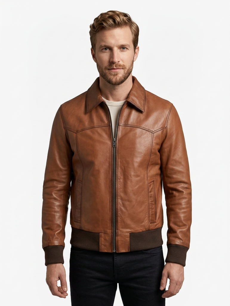 Men SR Real Leather Bomber Jacket Style - 638