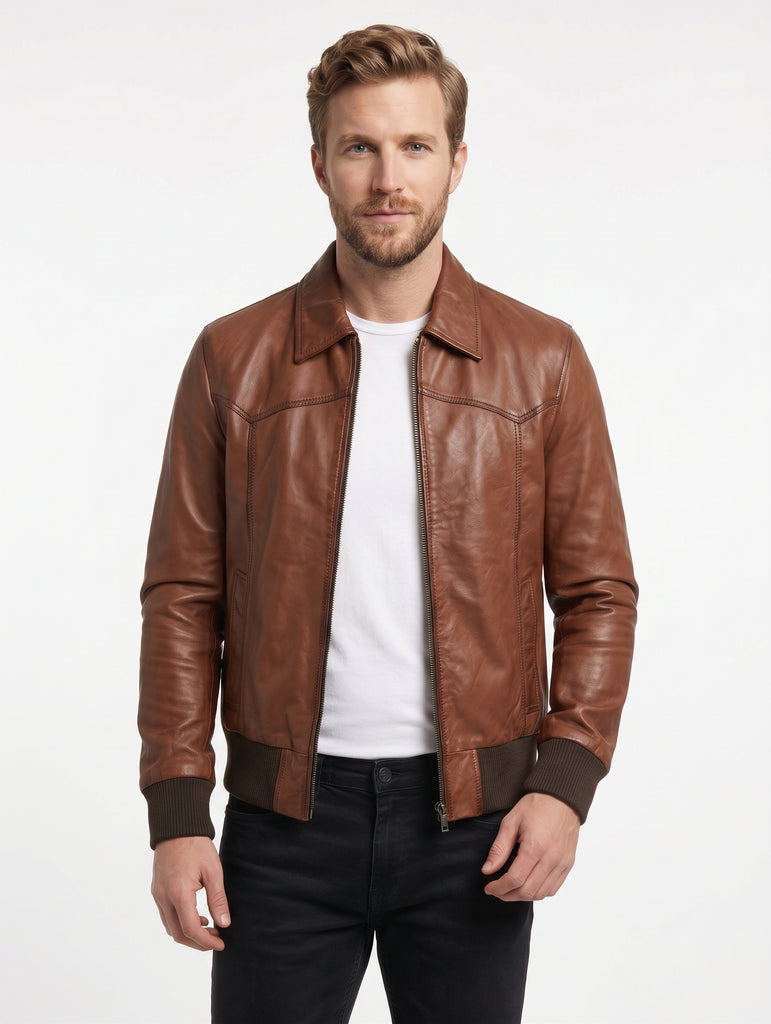 Men SR Real Leather Bomber Jacket Style - 638