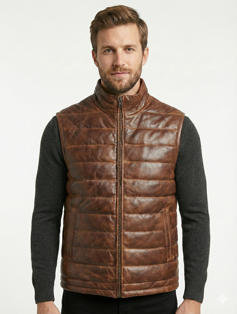 Men LHF Lambskin Sleeveless Puffer Vest Style - 1183