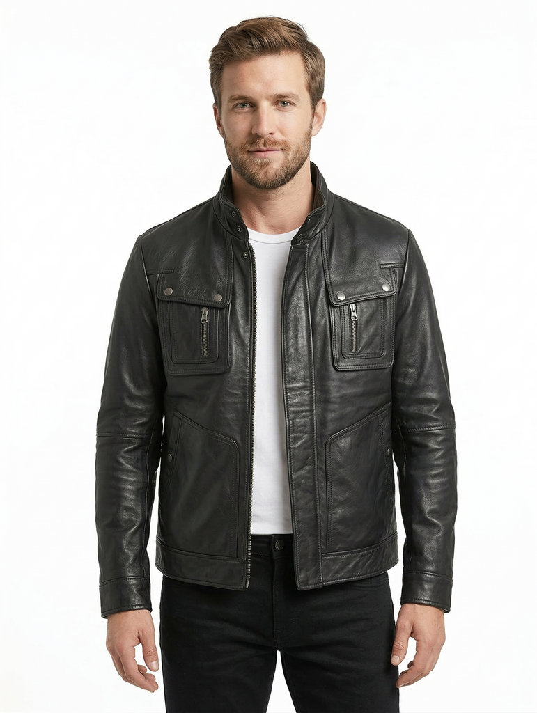 Men Slim Fit Hooded Lambskin Leather Jacket Style - 132