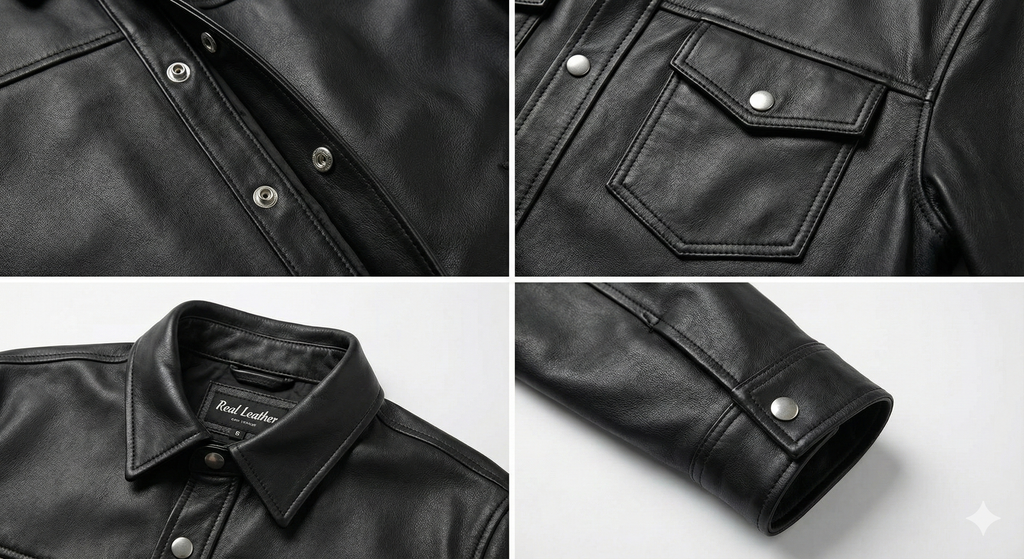 Men TF Real Leather Shirt Style Leather Jacket - 1154 black