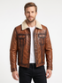 Men Trucker Real Lambskin Leather Jacket with Artificial Shearling Lining Style - 1036