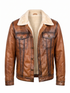 Men Trucker Lambskin Leather Jacket with Artificial Shearling Lining Style - 1036