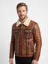 Men Trucker Real Lambskin Leather Jacket with Artificial Shearling Lining Style - 1036