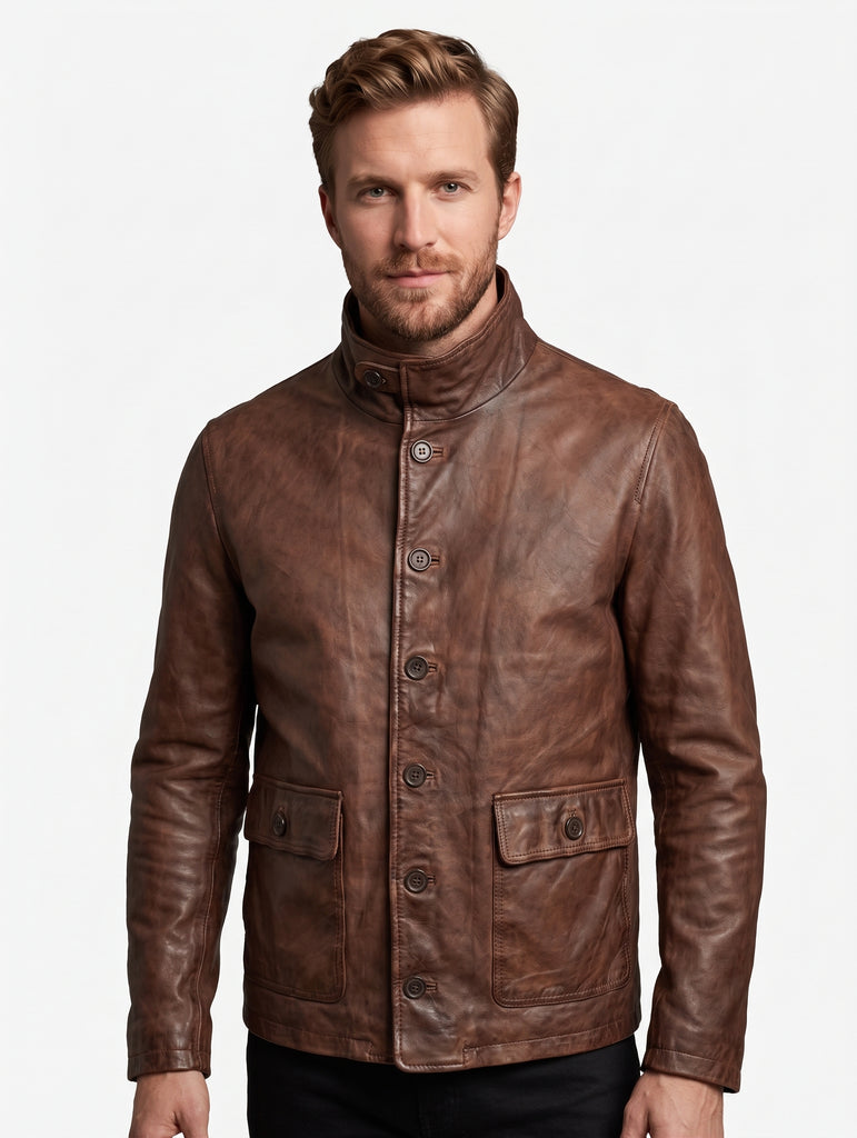 Men YBC Real Leather Chore Car Coat Style - 1023