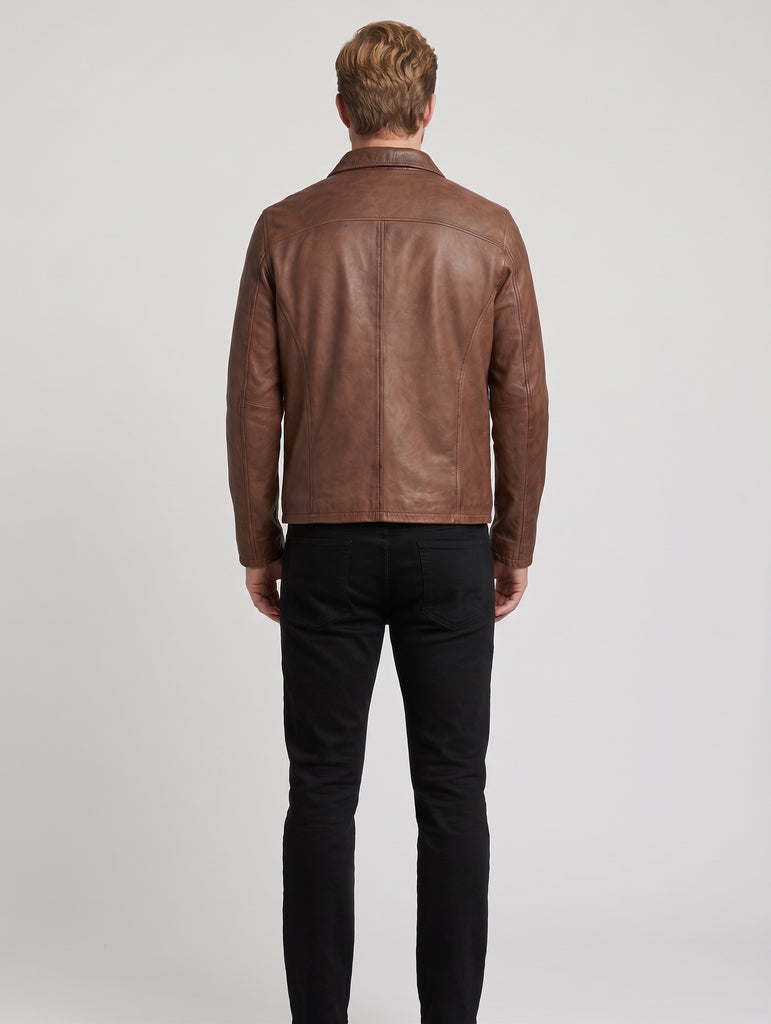 Men YBC Real Leather Chore Car Coat Style - 1023