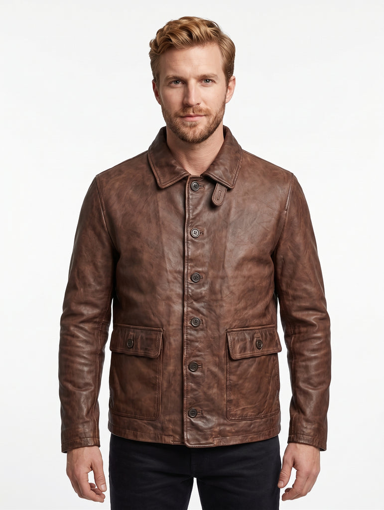 Men YBC Real Leather Chore Car Coat Style - 1023