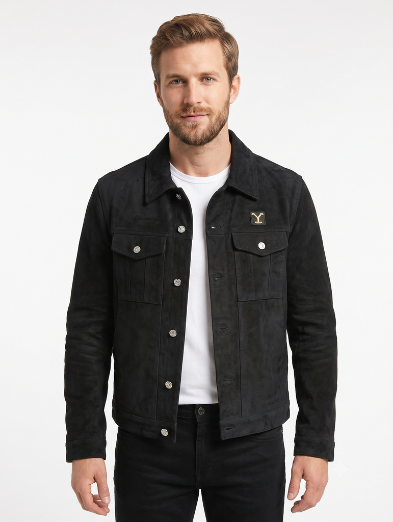 Men Yellow Stone Cole Hauser Black Suede Leather Jacket Style - 860