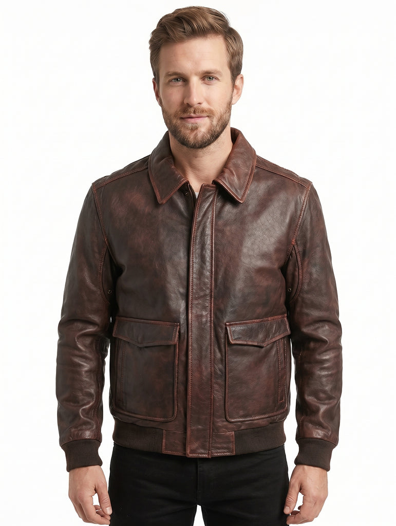 Men Alex-2 Cafe Racer Brown Real Leather Jacket Style - 778