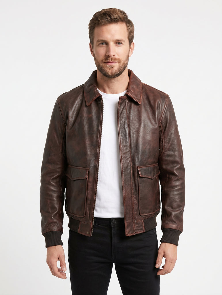 Men Alex-2 Cafe Racer Brown Real Leather Jacket Style - 778