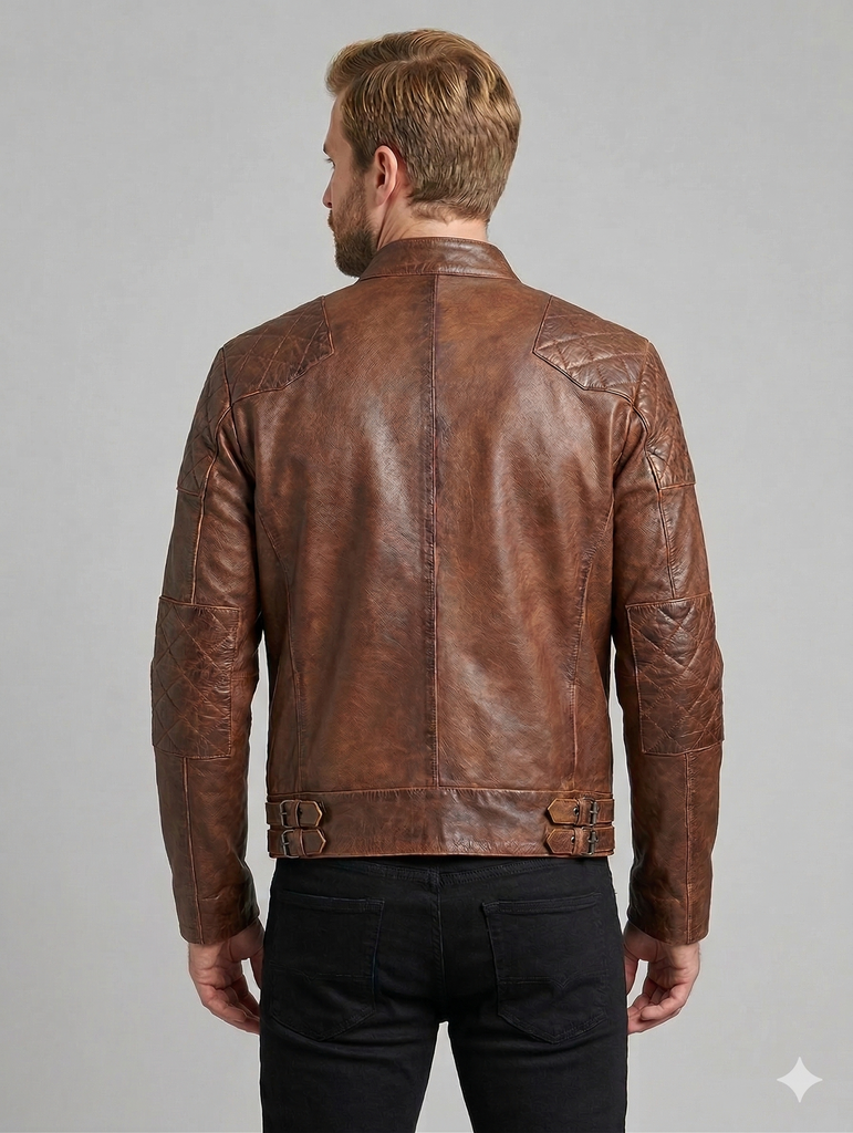 Men British Model Cafe Racer Biker Leather Jacket Style - 744
