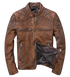 Men British Model Cafe Racer Biker Tan Brown Leather Jacket Style - 744