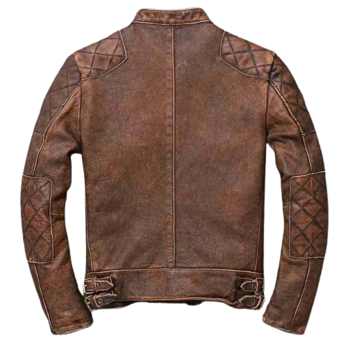 Men British Model Cafe Racer Biker Tan Brown Leather Jacket Style - 744