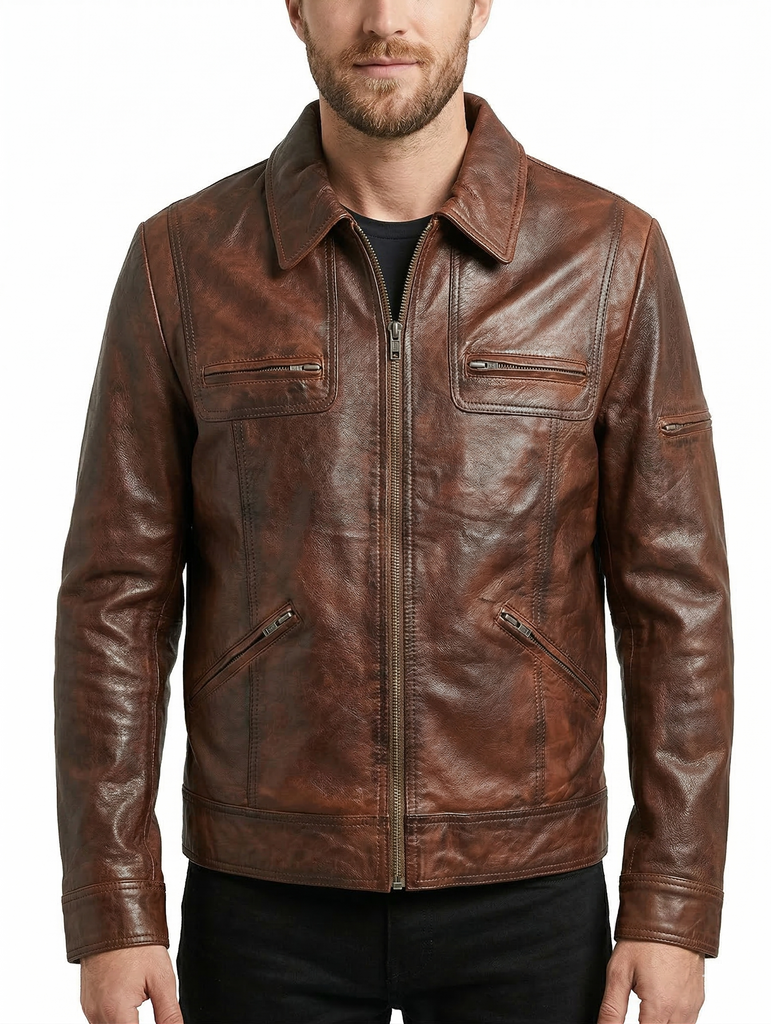 Men LP Biker cafe racer Real Leather Jacket Style - 450