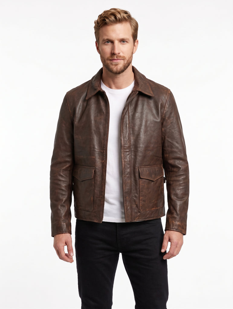 Men Raiders of The Lost Indiana Jacket Vintage Brown Distressed Leather Harrison Jacket Style - 998