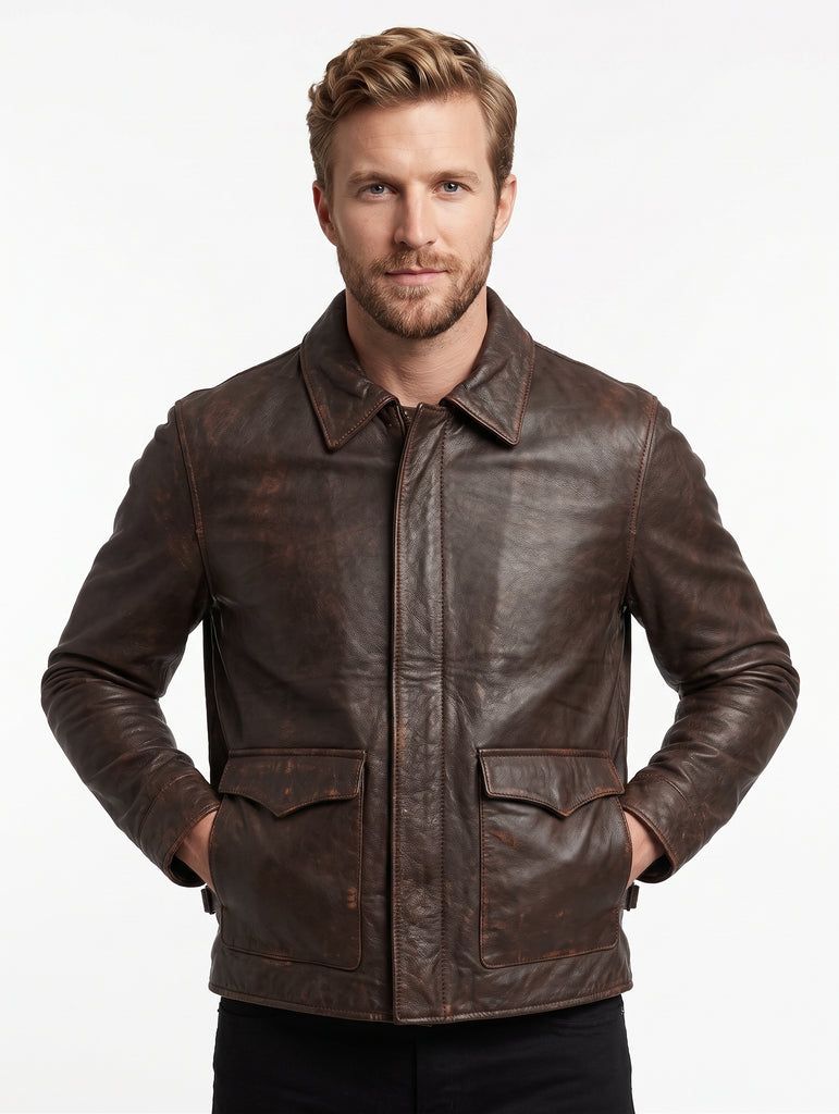 Men Raiders of The Lost Indiana Jacket Vintage Brown Distressed Leather Harrison Jacket Style - 998