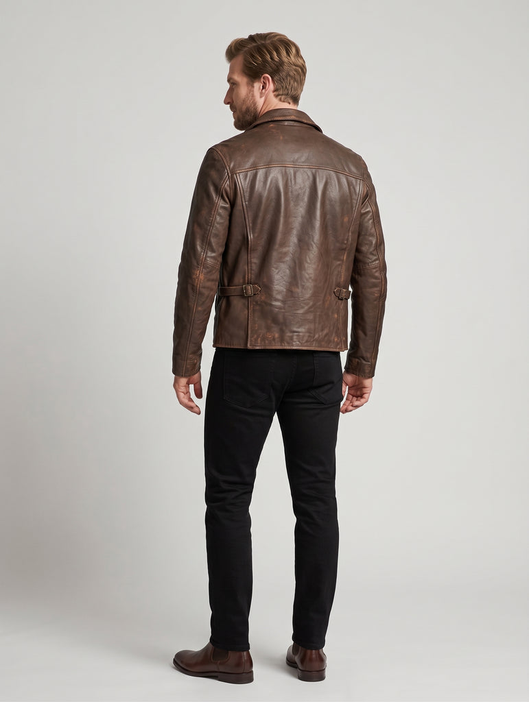 Men Raiders of The Lost Indiana Jacket Vintage Brown Distressed Leather Harrison Jacket Style - 998