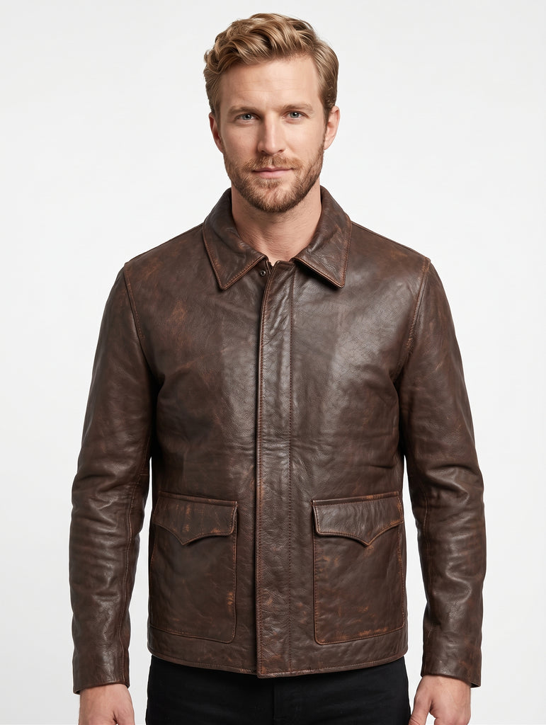 Men Raiders of The Lost Indiana Jacket Vintage Brown Distressed Leather Harrison Jacket Style - 998