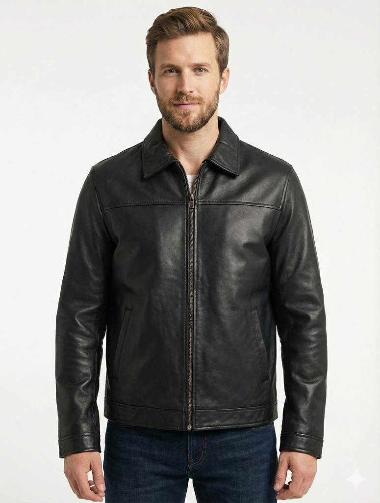 Men Elegant Lambskin Biker Leather Jacket Removable Fur Collar Style - 614