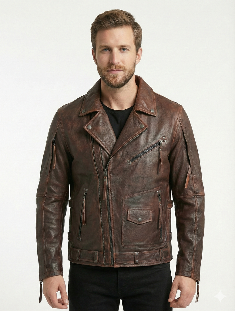 Men MPX Biker Brando Motorcycle Real Leather Jacket Style - 1032