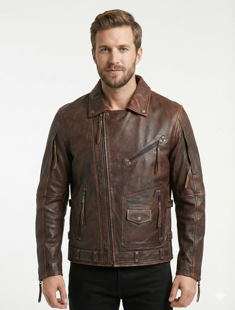 Men MPX Biker Brando Motorcycle Real Leather Jacket Style - 1032