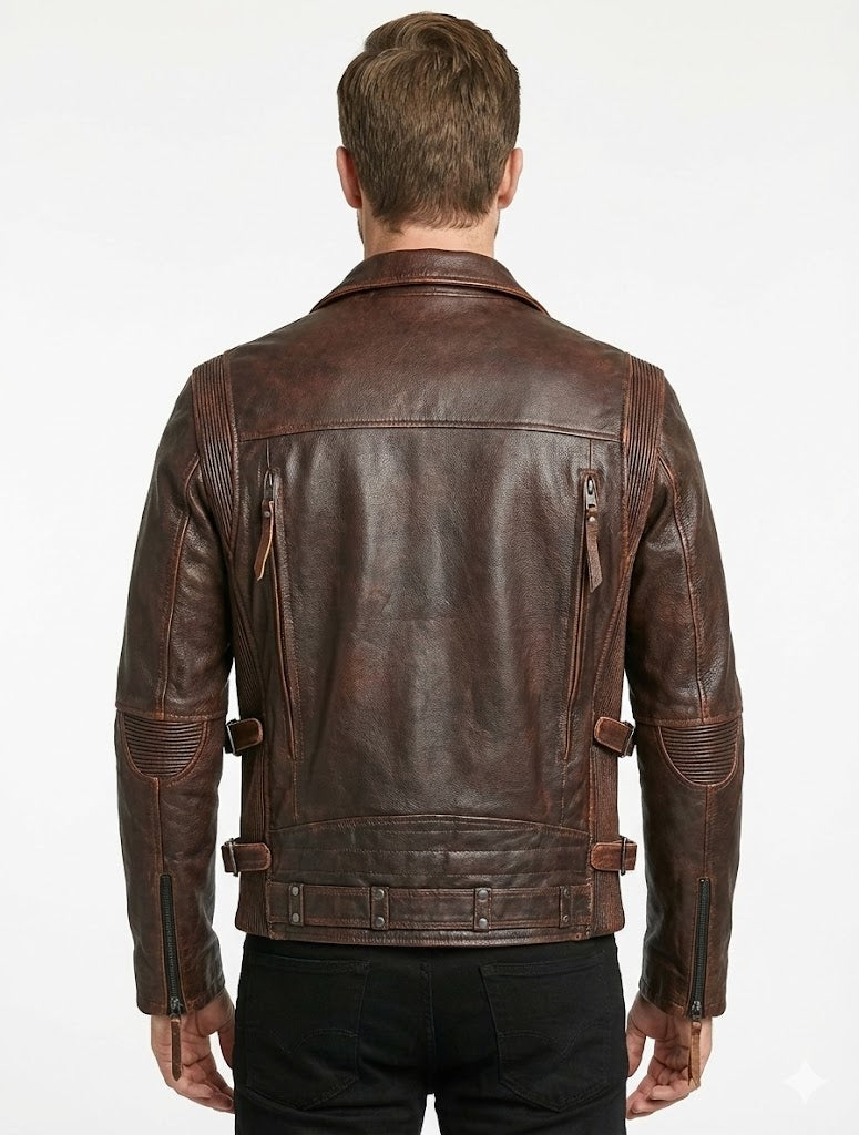Men MPX Biker Brando Motorcycle Real Leather Jacket Style - 1032
