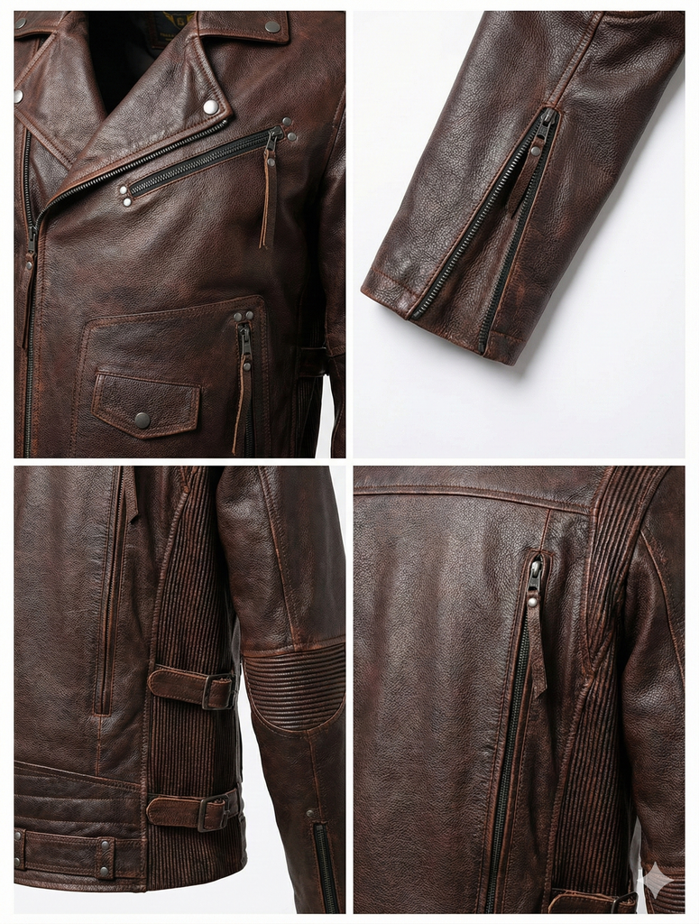 Men MPX Biker Brando Motorcycle Real Leather Jacket Style - 1032