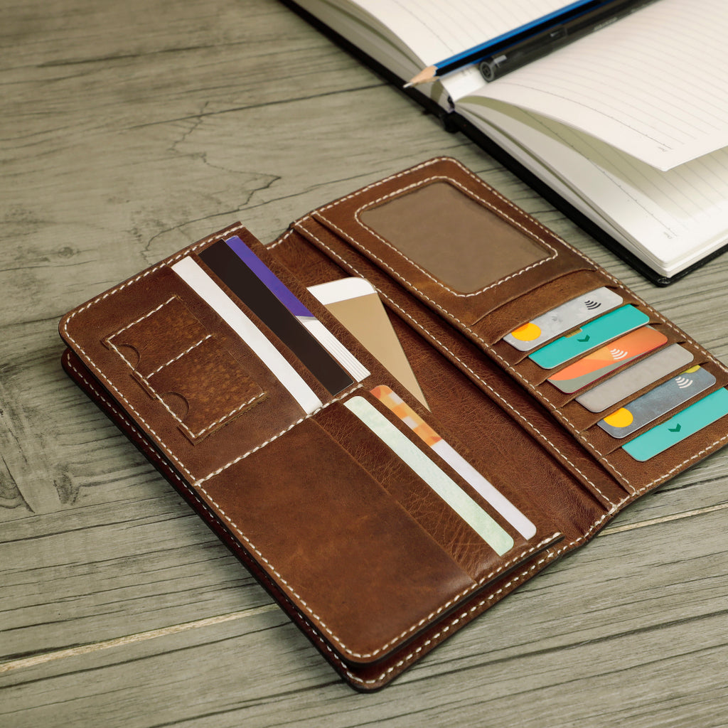 Ladies Organiser Purse - Real Leather with RFID Protection - 12 Credit Card Wallet with Mobile Phone Compartment
