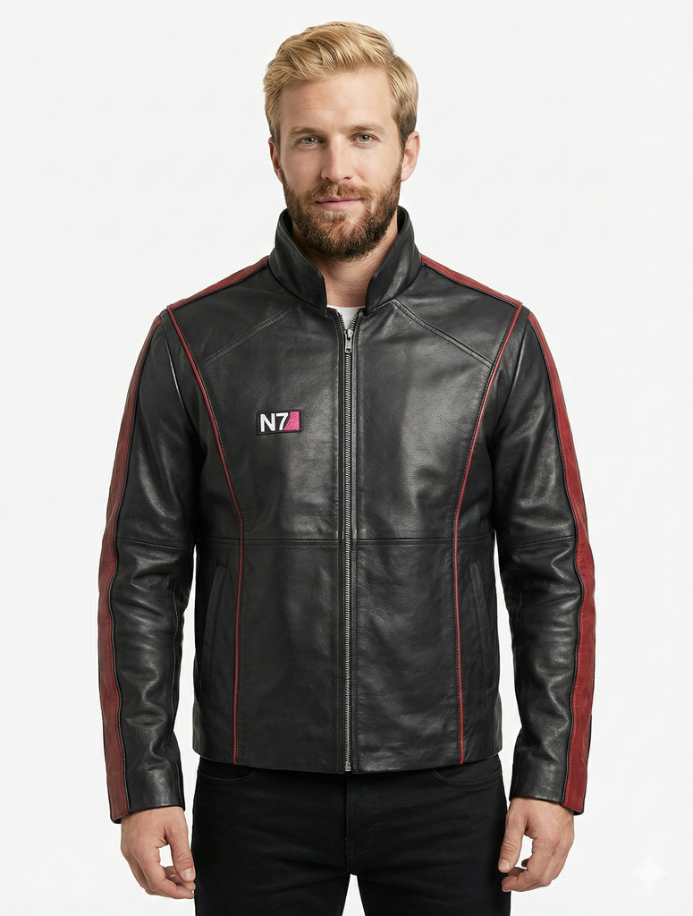 Men Commander Shepard Black Leather Jacket Style - 145