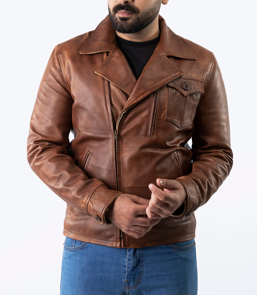 Men Polo Real Leather Biker Jacket Style - 944