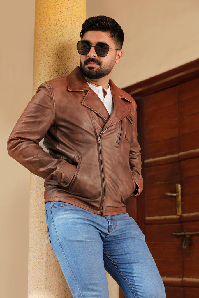 Men Polo Real Leather Biker Jacket Style - 944