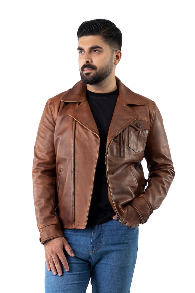 Men Polo Real Leather Biker Jacket Style - 944