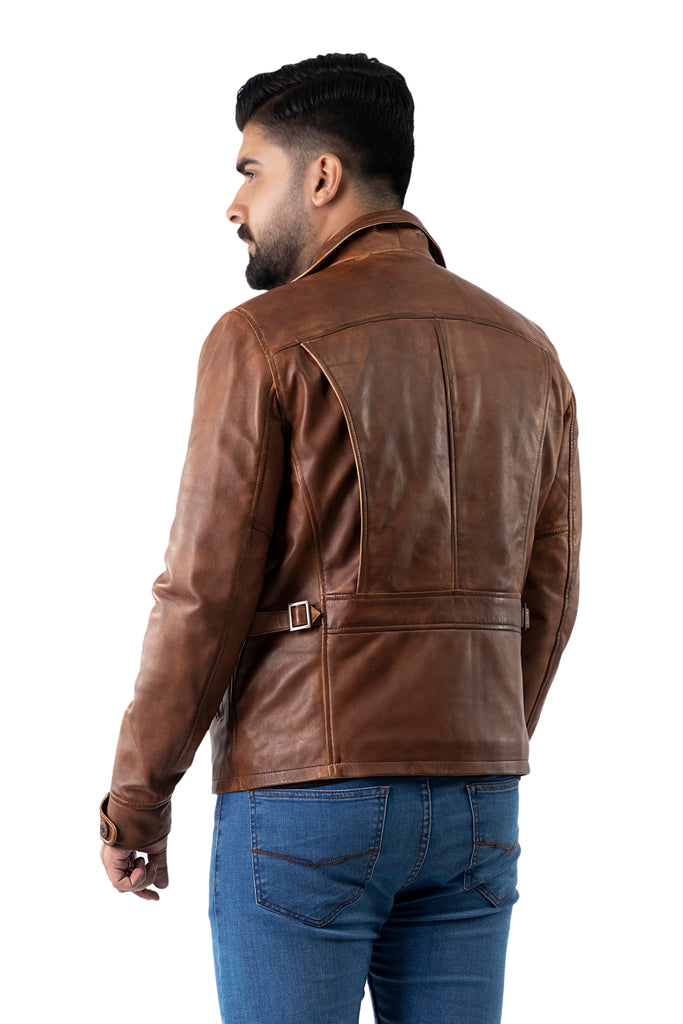 Men Polo Real Leather Biker Jacket Style - 944