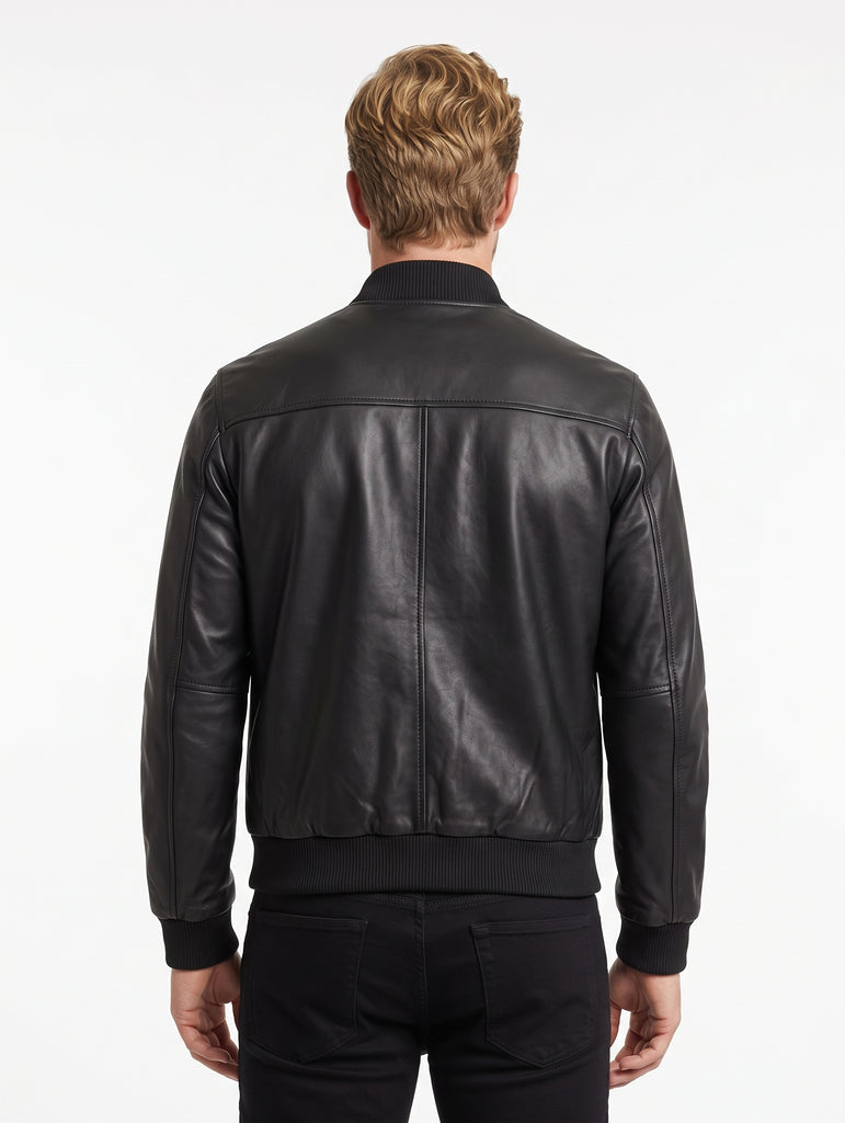 Men Ryan Bomber Black Leather Jacket Style - 166