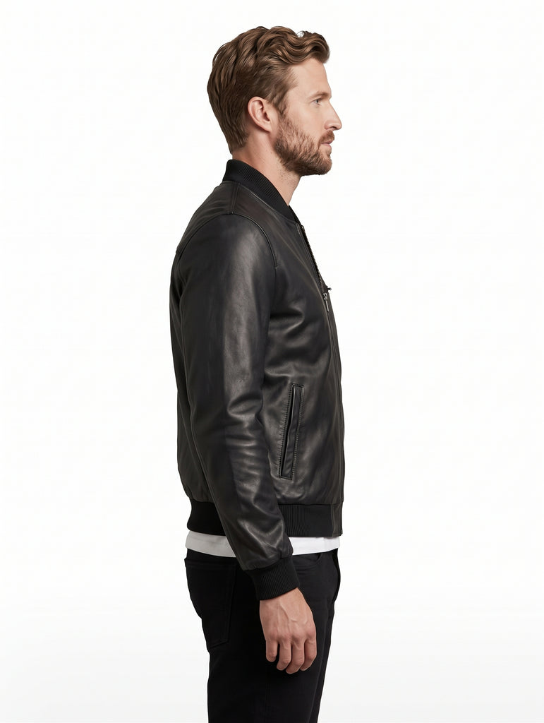 Men Ryan Bomber Black Leather Jacket Style - 166