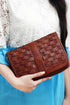 Women Leather Brown Vintage Clutch Bag Purse Braided Evening Bag for Party Genuine Cowhide Leather