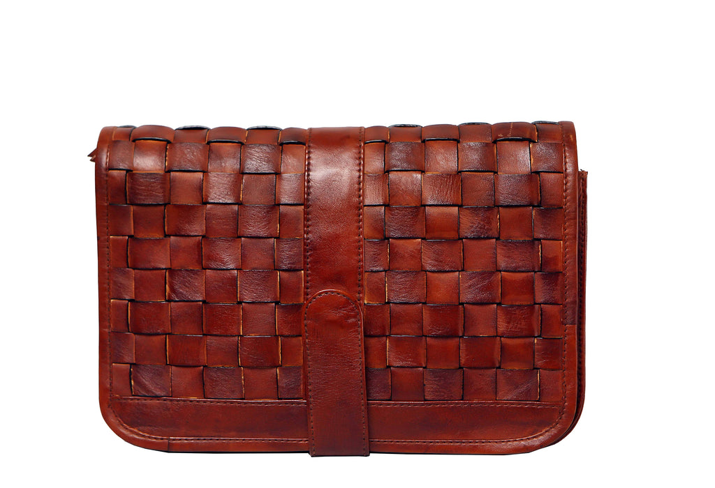 Women Leather Brown Vintage Clutch Bag Purse Braided Evening Bag for Party Genuine Cowhide Leather