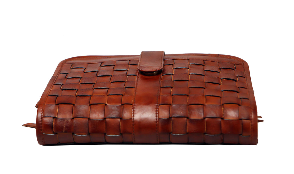 Women Leather Brown Vintage Clutch Bag Purse Braided Evening Bag for Party Genuine Cowhide Leather