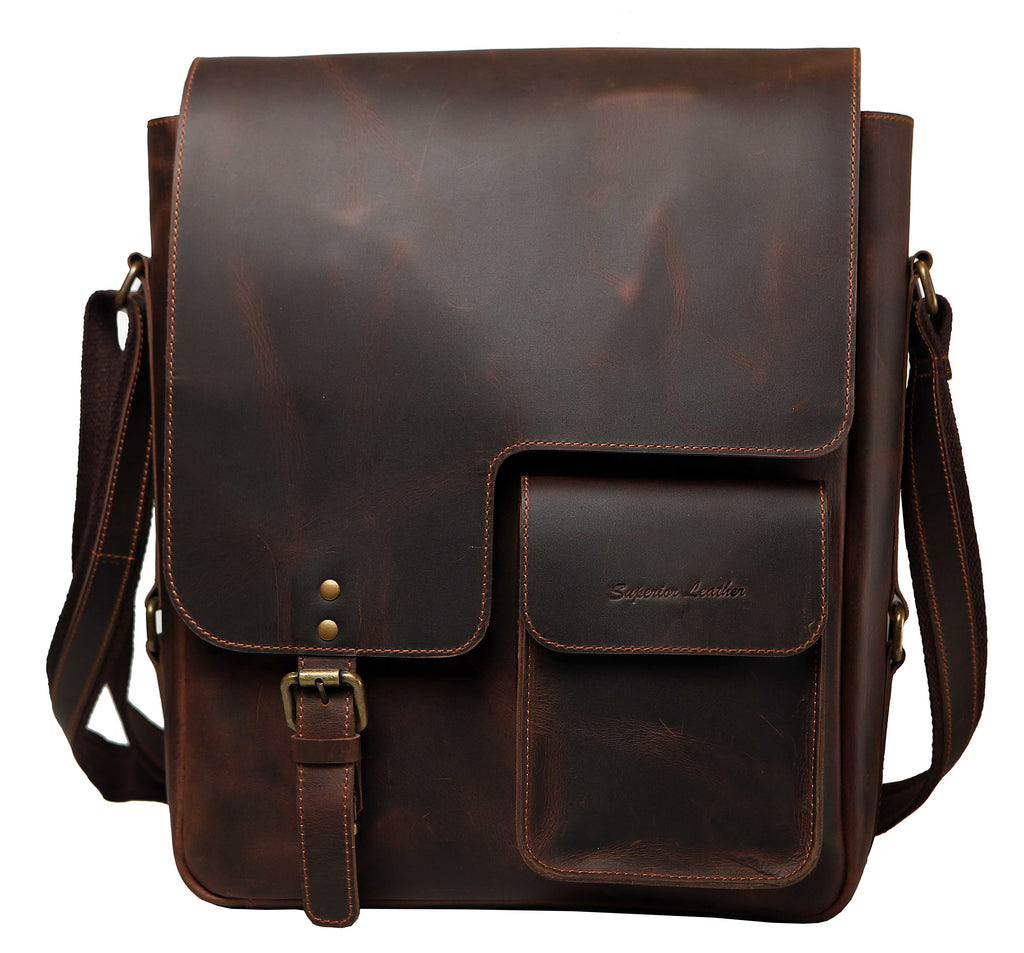 Men Shoulder Crossbody Pull-up Leather Bag for travel and office