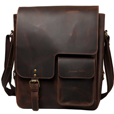 Men Shoulder Crossbody Pull-up Leather Bag for travel and office