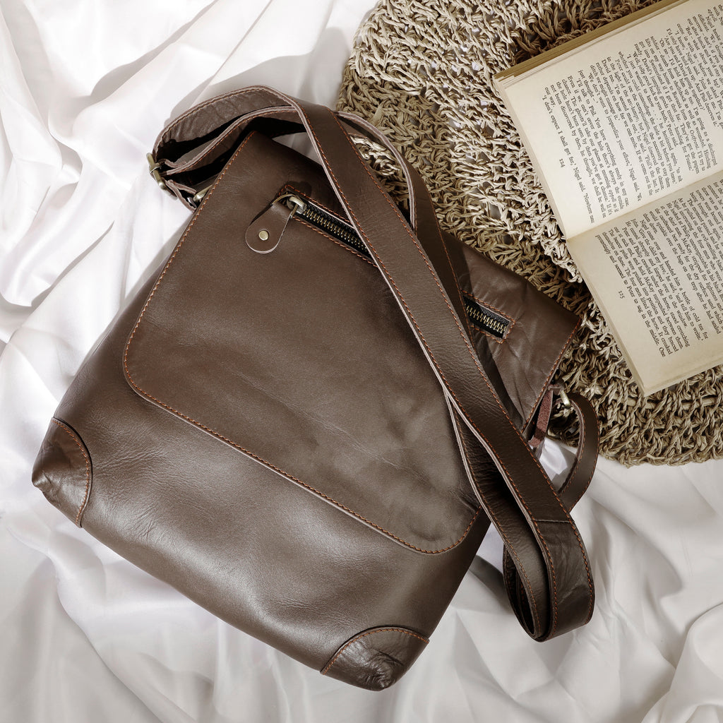 Women Genuine Leather Messenger Bag with Long Shoulder Strap - Anti-Theft Crossbody Bag